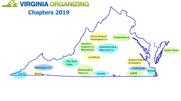 Map of Virginia Organizing’s Chapters 2019
