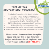 Urgent action alert: tell Gov. Youngkin to accept the budget