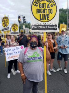 Picture of Cher in a Virginia Organizing t-shirt at the Poor People's Campaign march