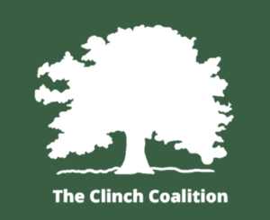 Logo of the Clinch Coalition, a white tree on a green background