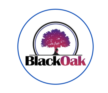 Logo with a purple/red oak tree within a black circle and the words "BlackOak" below.