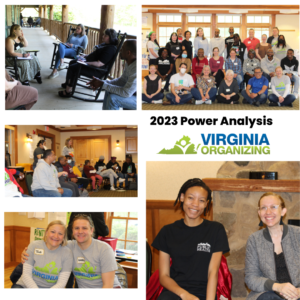 Graphic with 5 pictures of people at the Power Analysis with logo and same title