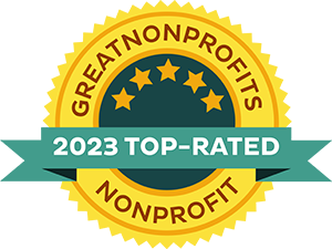 Logo for Great NonProfits with green banner that says "2023 Top-Rated Nonprofit"