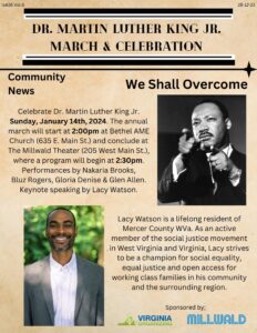 Flyer for the celebration with pictures of Dr. King and a speaker