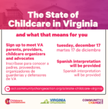 The State of Childcare in Virginia Zoom Meeting – December 17, 2024 at 7 p.m.